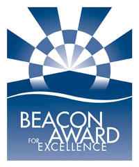 Beacon Award logo shows rays of light coming from a mountain summit.