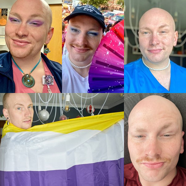 5 photos of Benjamin Lindsay in various gender expressions